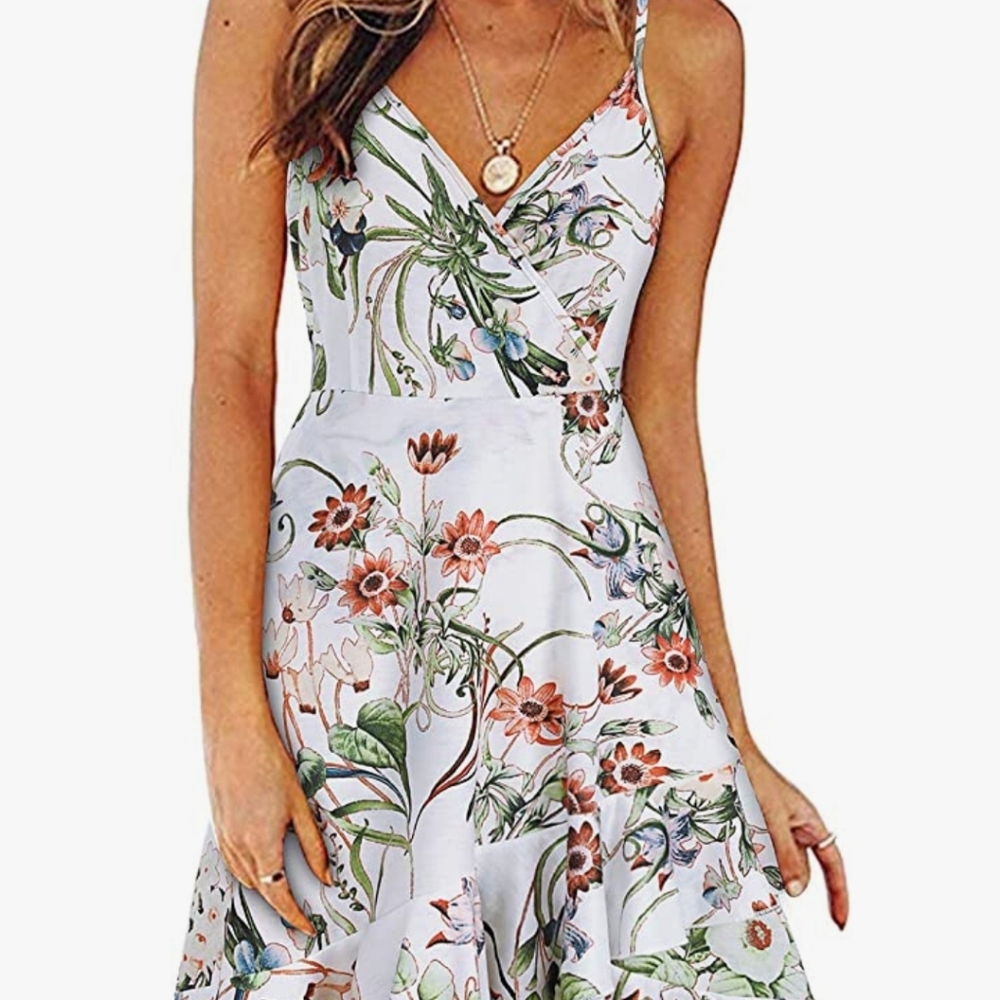 NEW ULTRANICE Womens Summer Floral Wrap V Neck Adjustable Spaghetti Casual